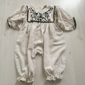 Viverano Organics Cream with Black Embroidered Baby Girl Romper Size 6-12 Months